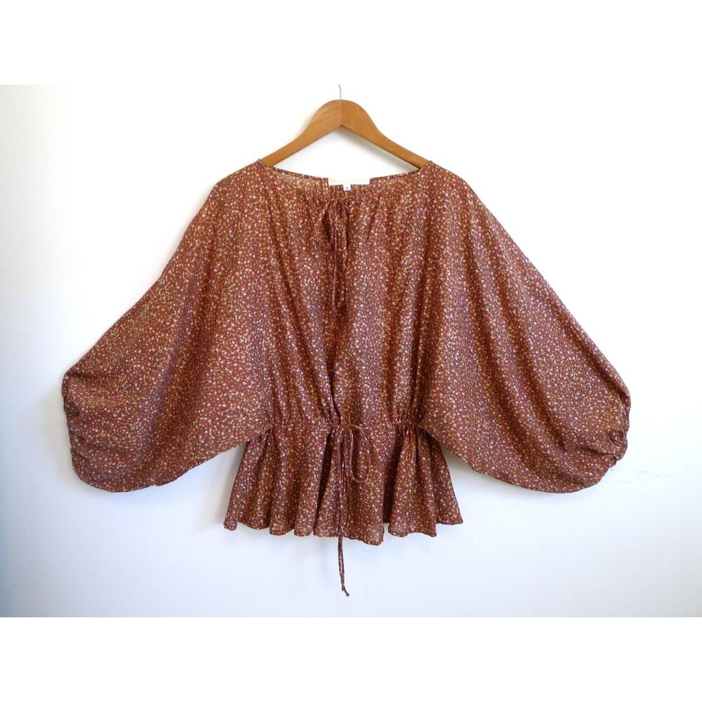 ERICA TANOV Retro Cotton Balloon Sleeve Dolman Cinch Waist Blouse Top 3 XL $325
